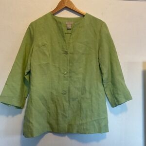 Ingrid Olsen Sport Tunic Button Up Linen Blend Green Relaxed Natural Casual Sz 8